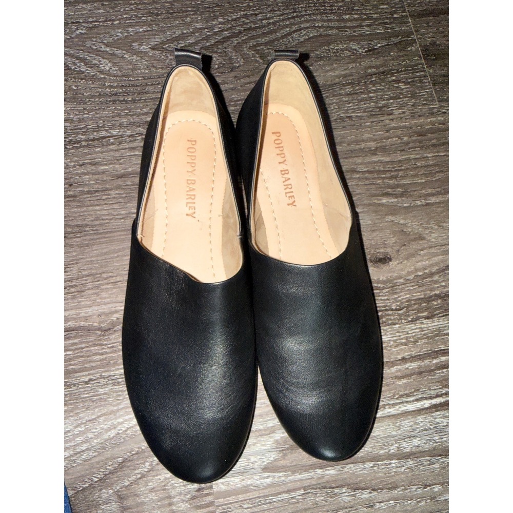 Poppy Barley The Daily Loafer Black Leather Almond Toe Flat Shoes Womens 6.5 S